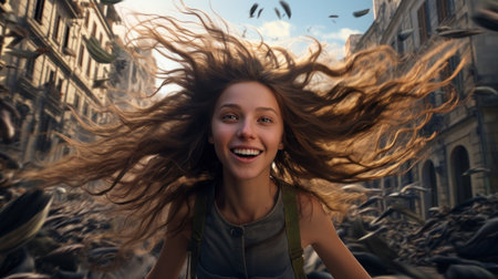 a woman with long hairの素材