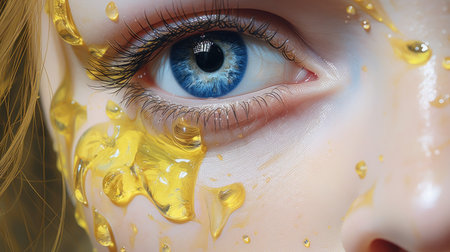 a close up of a woman's eyeの素材