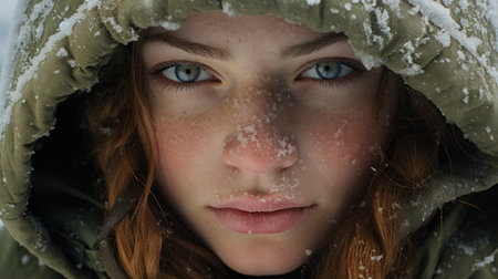 a person with a snow covered faceの素材