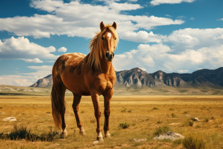 a horse standing in a fieldの素材