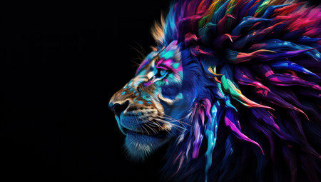 a lion with colorful hairの素材
