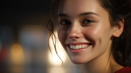 a woman smiling at the cameraの素材