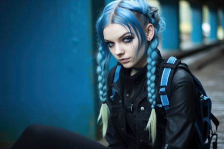 a woman with blue hairの素材