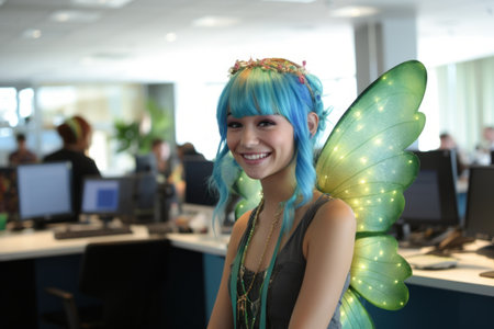 a woman with blue hairの素材