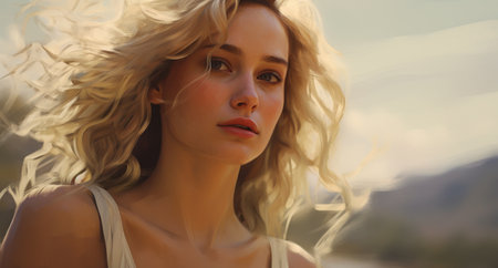 a woman with blonde hairの素材