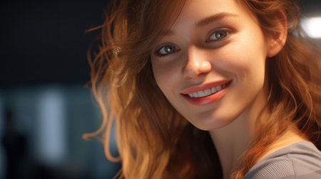 a woman smiling at the cameraの素材