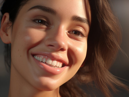 a close-up of a woman smilingの素材