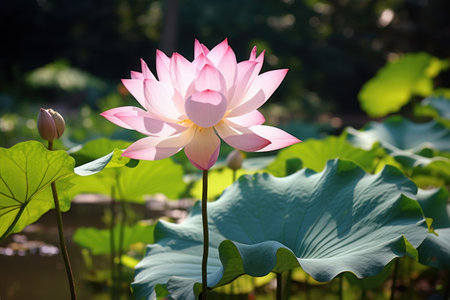 a pink flower with green leavesの素材