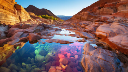a rocky canyon with a river running through itの素材