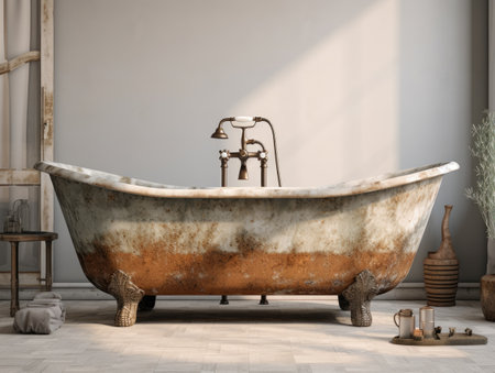 a large white tub with a metal faucet on top of itの素材