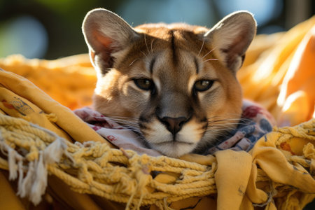 a cat lying in a basketの素材