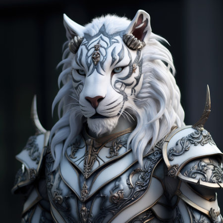 a white tiger wearing armorの素材