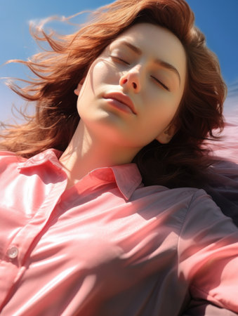 a woman with her eyes closedの素材