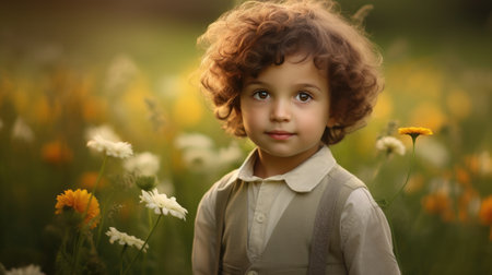 a child with curly hairの素材