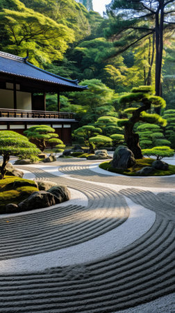 a building with a large gardenの素材