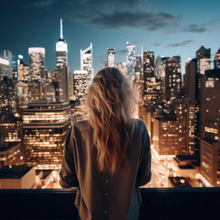a person looking out over a cityの素材