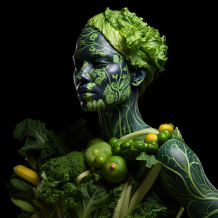 a green dinosaur with vegetablesの素材