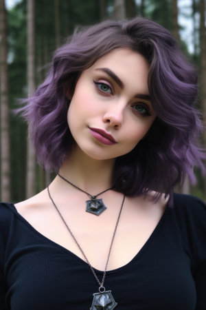 a woman with purple hairの素材