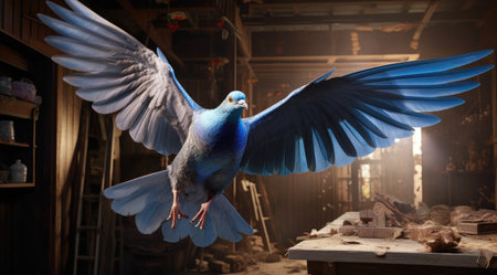 a blue bird with wings spreadの素材