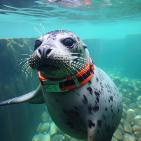 a seal with a fish in its mouthの素材
