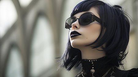 a woman wearing sunglassesの素材