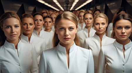 a group of women in white lab coatsの素材
