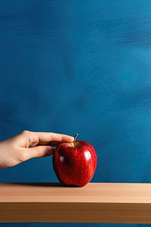 a hand holding a red appleの素材