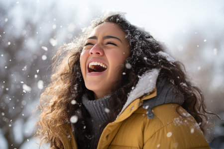 a person with a snowball in the mouthの素材