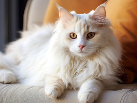 a white cat lying downの素材