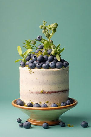 a cake with blueberries on topの素材