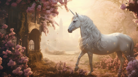 a white horse with a long maneの素材