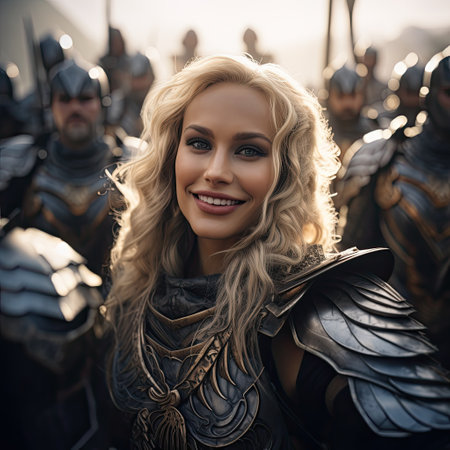 a woman smiling in front of a group of peopleの素材