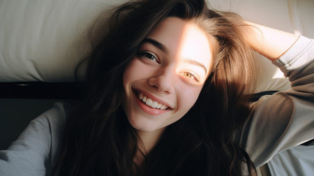 a woman taking a selfieの素材