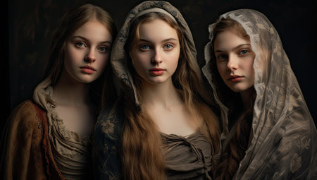 a group of women posing for a pictureの素材