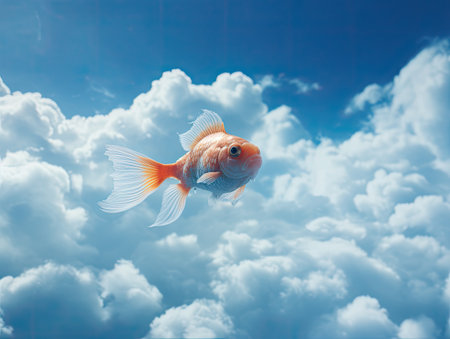 a gold fish swimming in the skyの素材