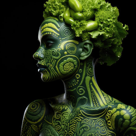 a woman with green body artの素材