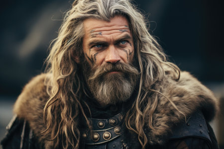 a man with long hair and beardの素材