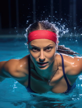 a woman in a swimming poolの素材