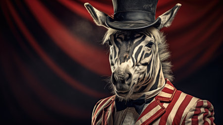 a zebra wearing a top hat and jacketの素材