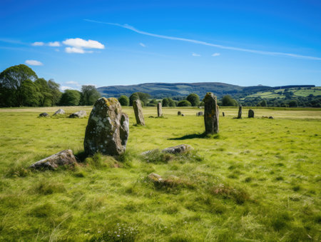 a group of rocks in a fieldの素材