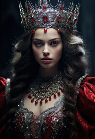 a woman wearing a crown and a red dressの素材