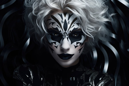 a woman with white and black face paintの素材