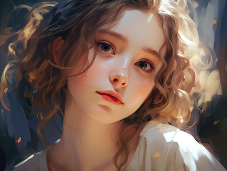 a girl with curly hair and frecklesの素材