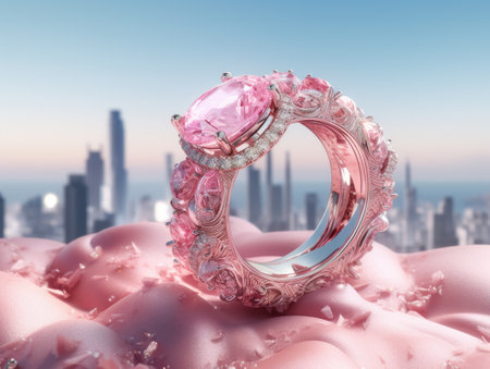 a pink ring with a large pink stone on top of itの素材