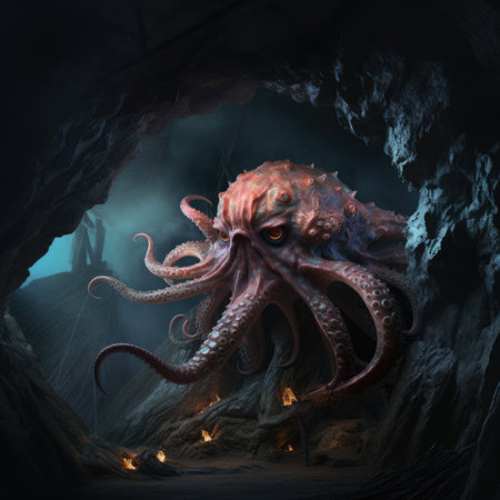 a giant octopus in a caveの素材
