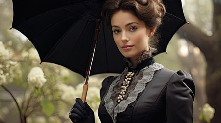 a woman holding an umbrellaの素材