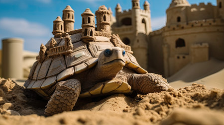 a turtle in the sandの素材