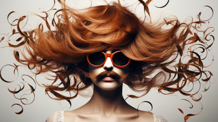 a woman with red hair and sunglassesの素材