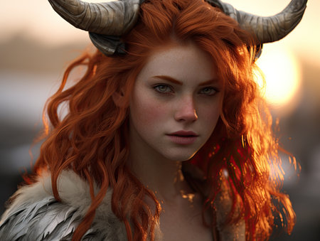 a woman with horns and furの素材