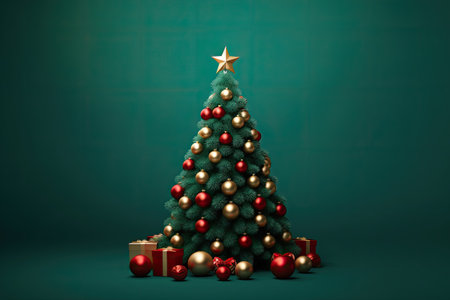 a christmas tree with ornaments and presentsの素材